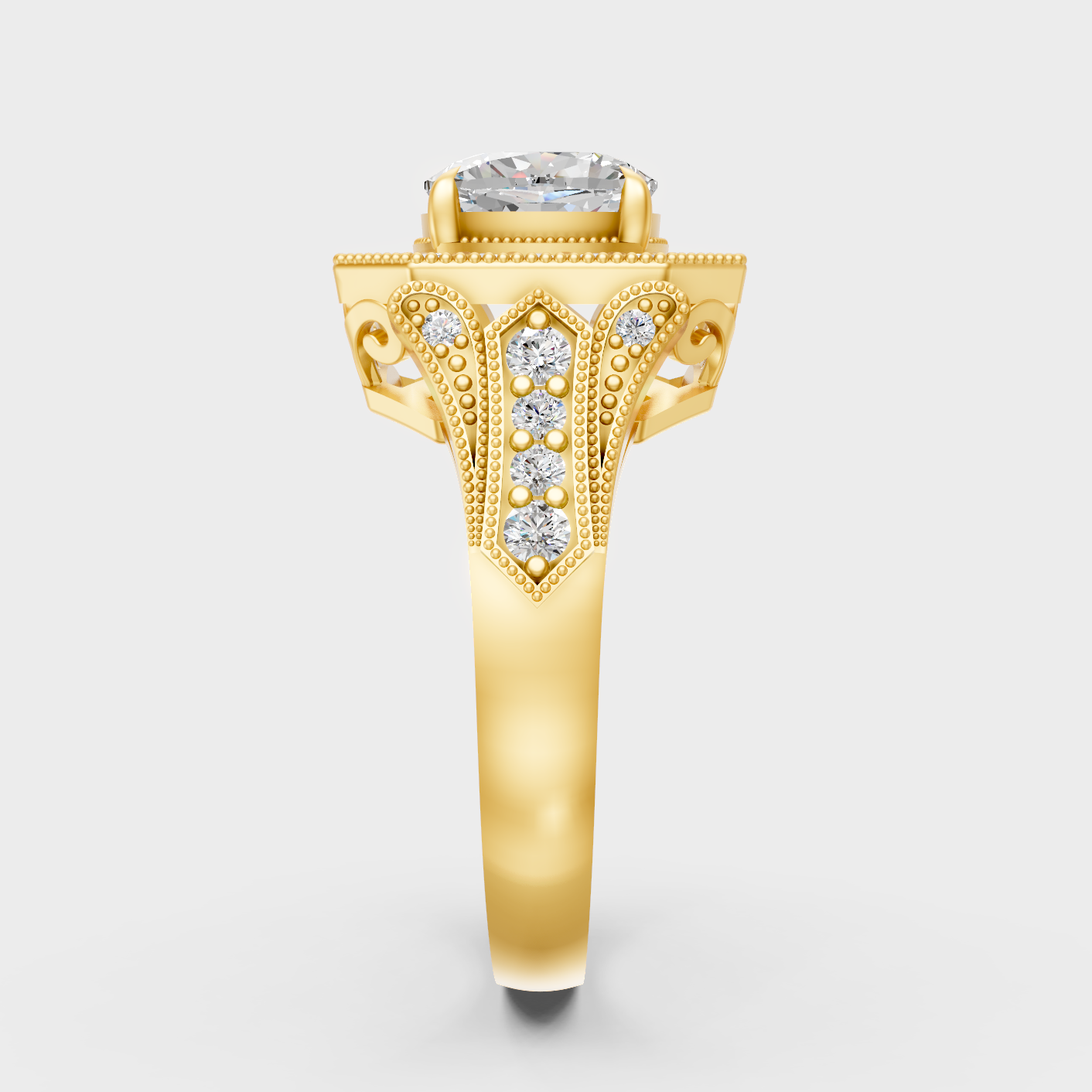 Yellow Gold Cushion Diamond Halo Ring Luxury Gift