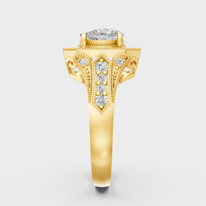 Yellow Gold Cushion Diamond Halo Ring Luxury Gift