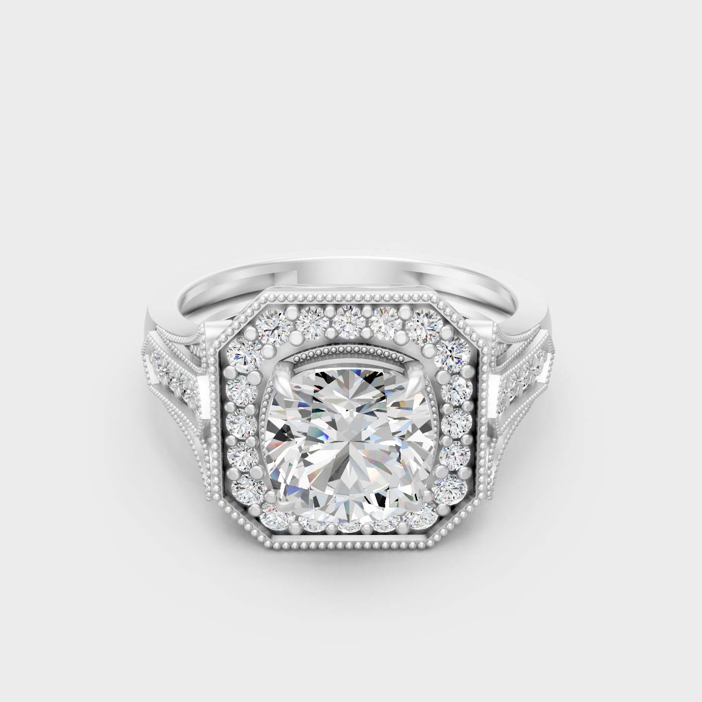 White Gold Cushion Engagement Ring With Certified Lab Diamond Halo