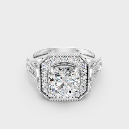 White Gold Cushion Engagement Ring With Certified Lab Diamond Halo