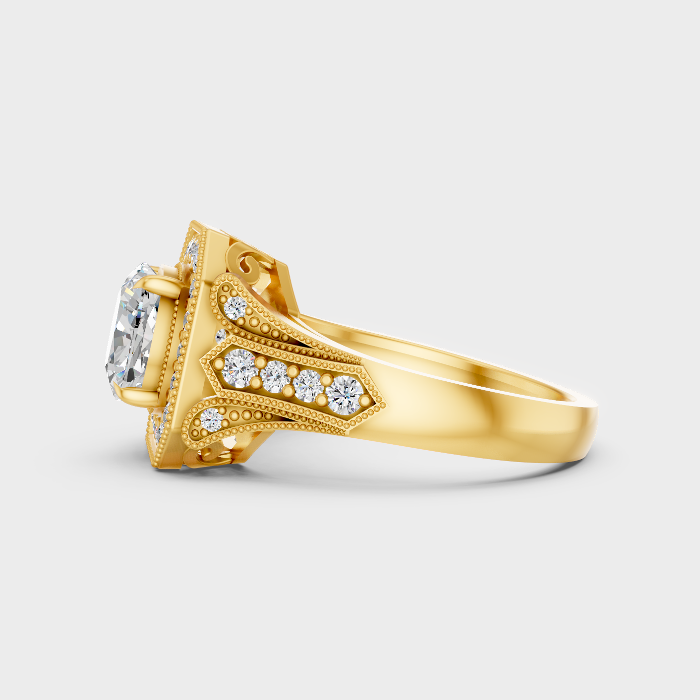 Elegant Cushion Diamond Halo Ring In Yellow Gold