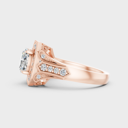 Rose Gold Luxury Cushion Diamond Halo Ring Romantic Style
