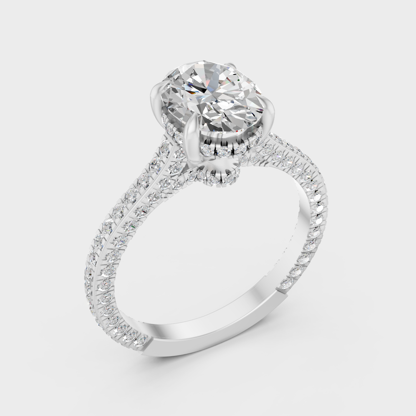 Platinum Oval Cut Diamond Halo Ring With Brilliant Round Accents