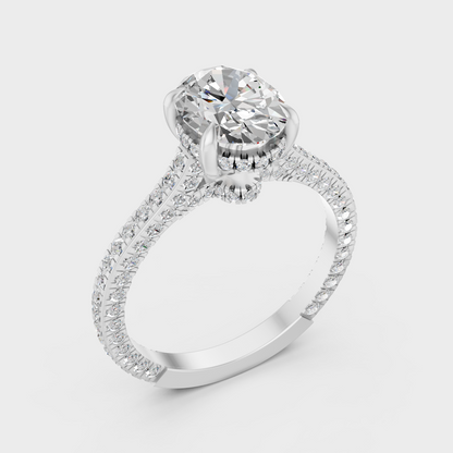 Platinum Oval Cut Diamond Halo Ring With Brilliant Round Accents