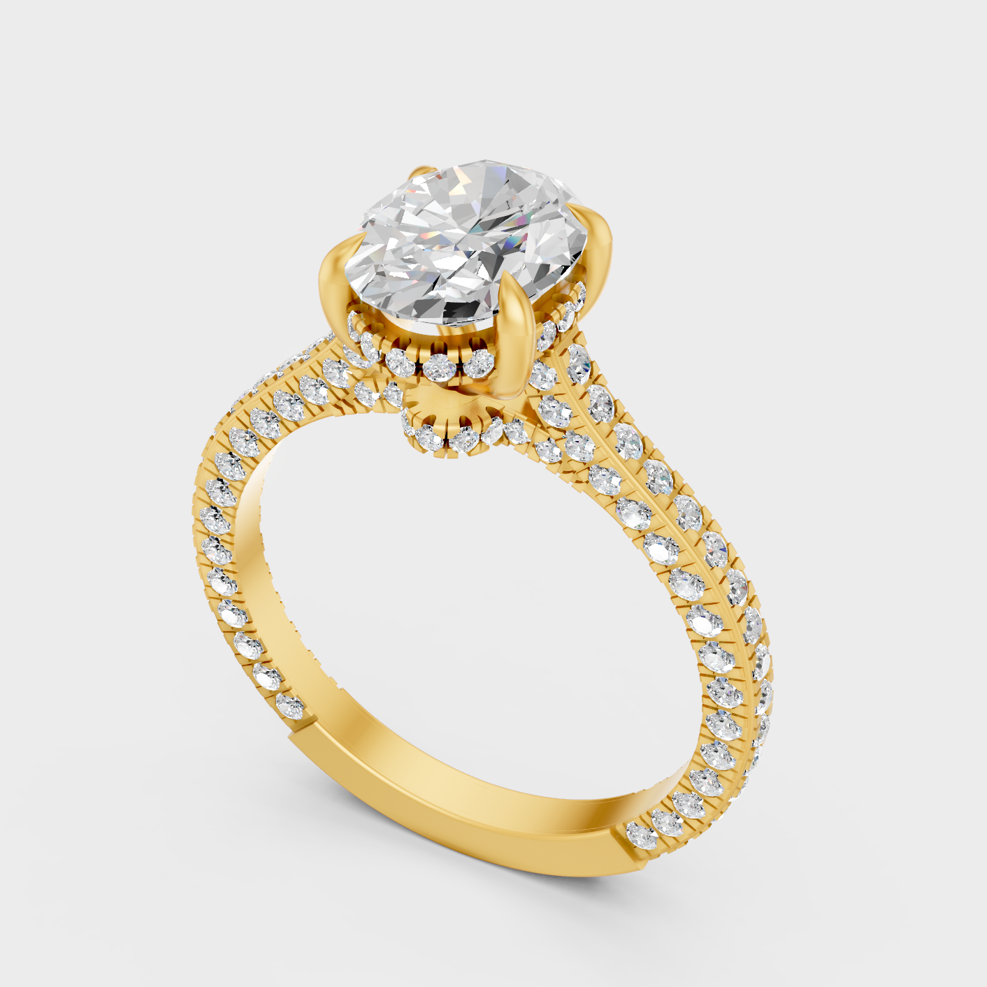 Designer Oval Halo Diamond Ring In Yellow Gold