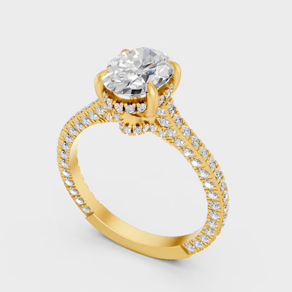 Designer Oval Halo Diamond Ring In Yellow Gold