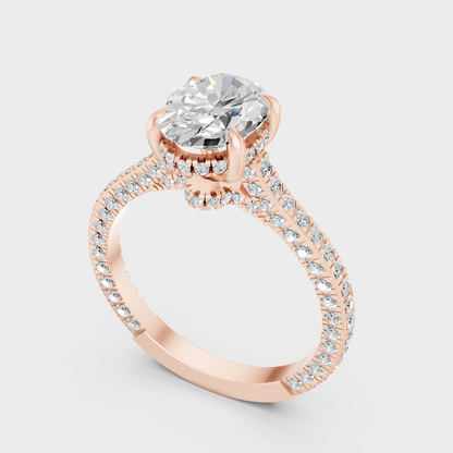 Rose Gold Oval Lab Grown Diamond Halo Ring Elegant Womens Jewelry
