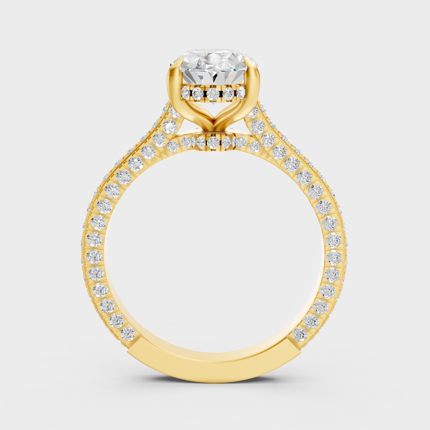 Oval Statement Halo Ring In Yellow Gold Luxury Jewelry
