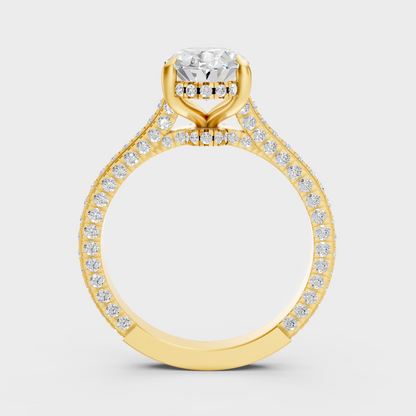 Oval Statement Halo Ring In Yellow Gold Luxury Jewelry