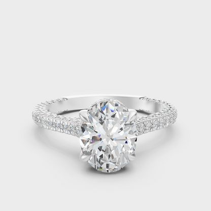 White Gold Oval Engagement Ring With Halo And Side Diamonds