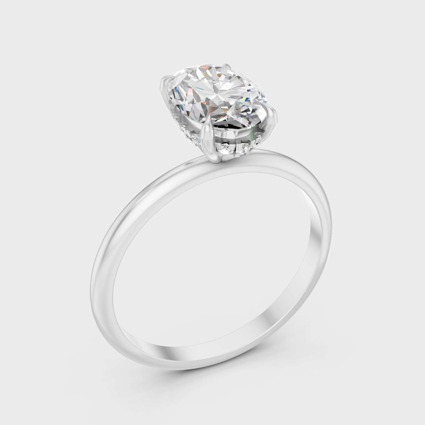 Platinum Oval Cut Diamond Hidden Halo Ring For Timeless Sophistication