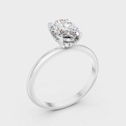 Platinum Oval Cut Diamond Hidden Halo Ring For Timeless Sophistication