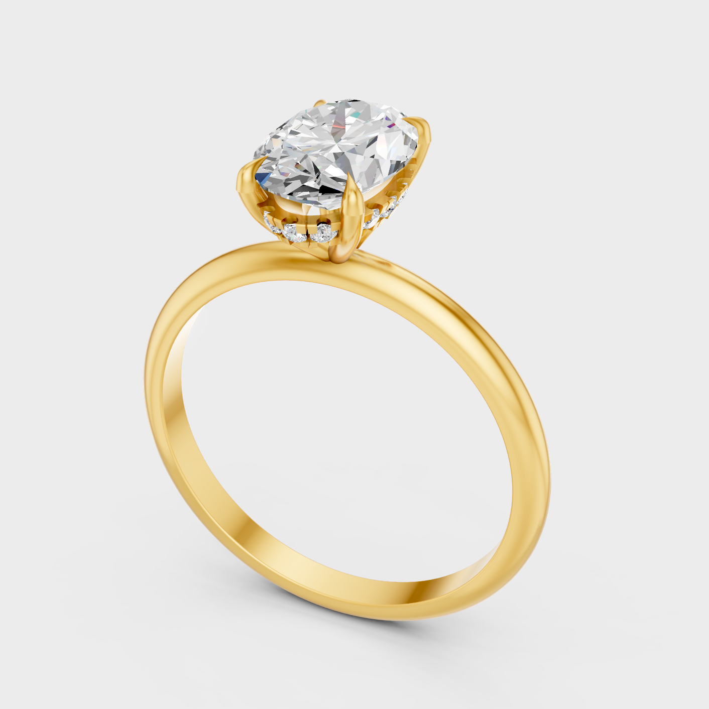 Designer Hidden Halo Oval Diamond Ring In Yellow Gold