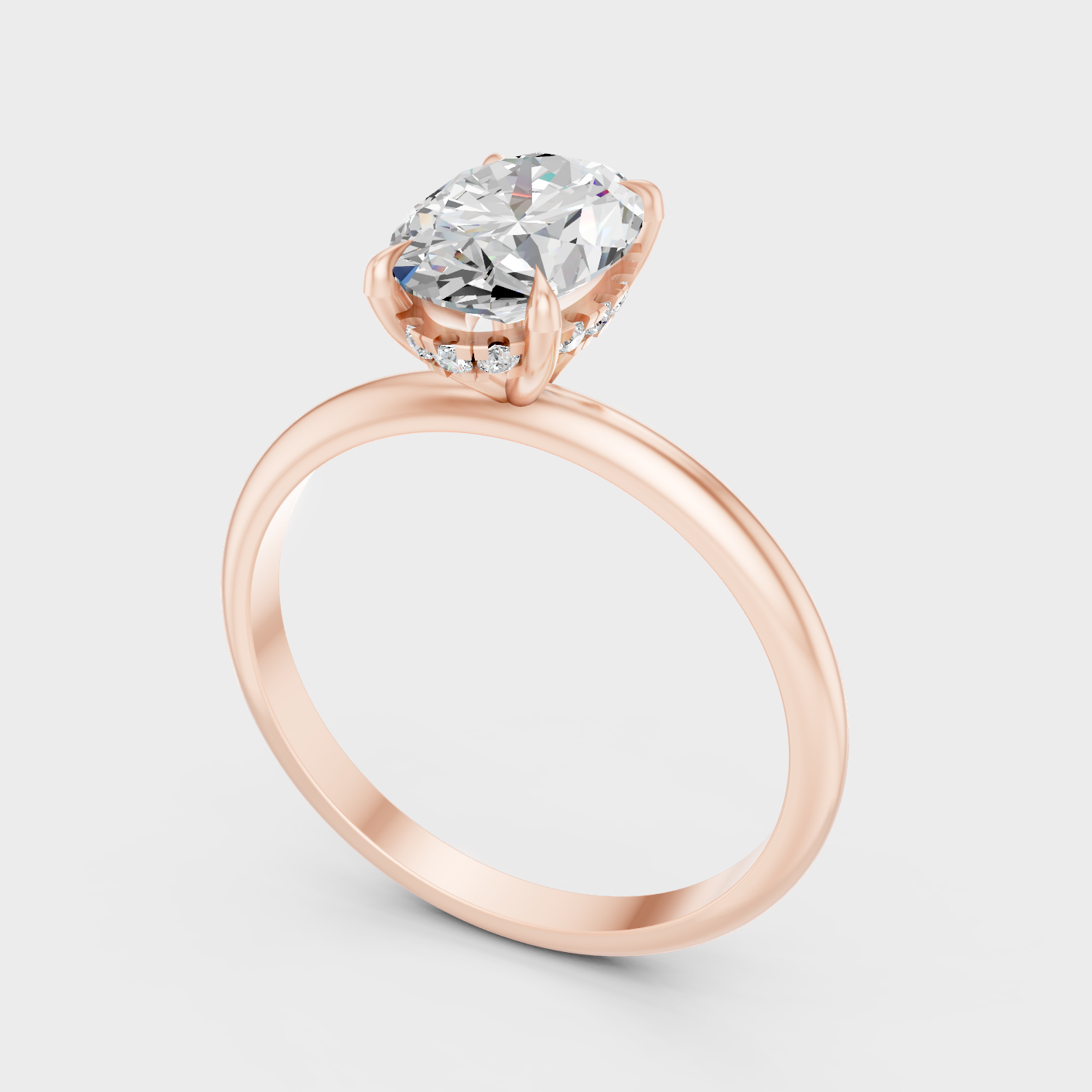 Rose Gold Oval Lab Grown Diamond Hidden Halo Ring Elegant Womens Jewelry
