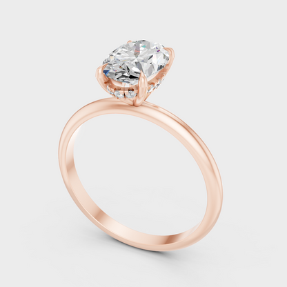 Rose Gold Oval Lab Grown Diamond Hidden Halo Ring Elegant Womens Jewelry