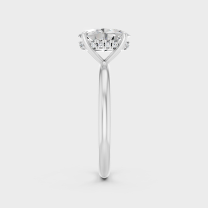 White Gold Oval Diamond Proposal Ring With Hidden Halo Design