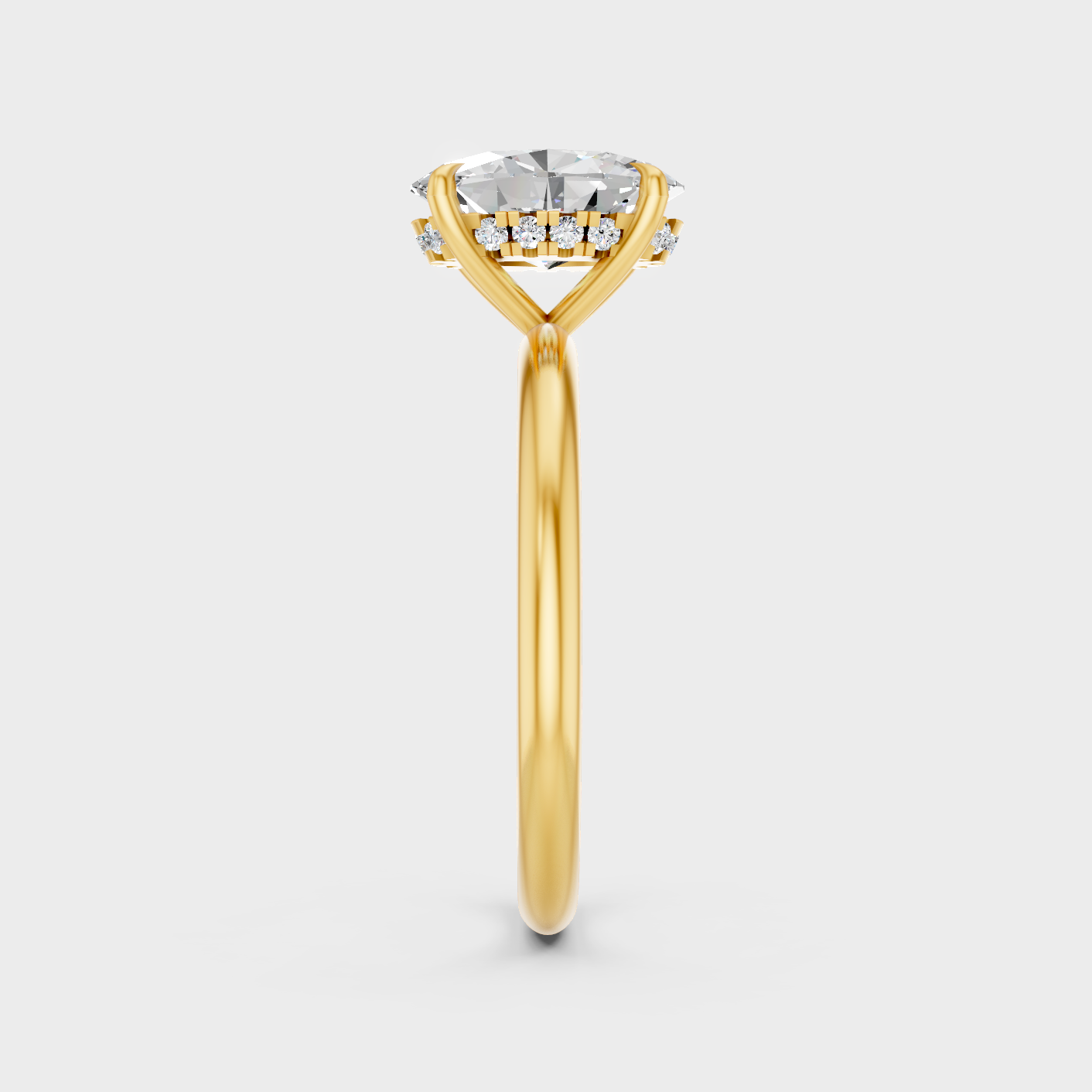 Elegant Oval Hidden Halo Diamond Ring In Yellow Gold