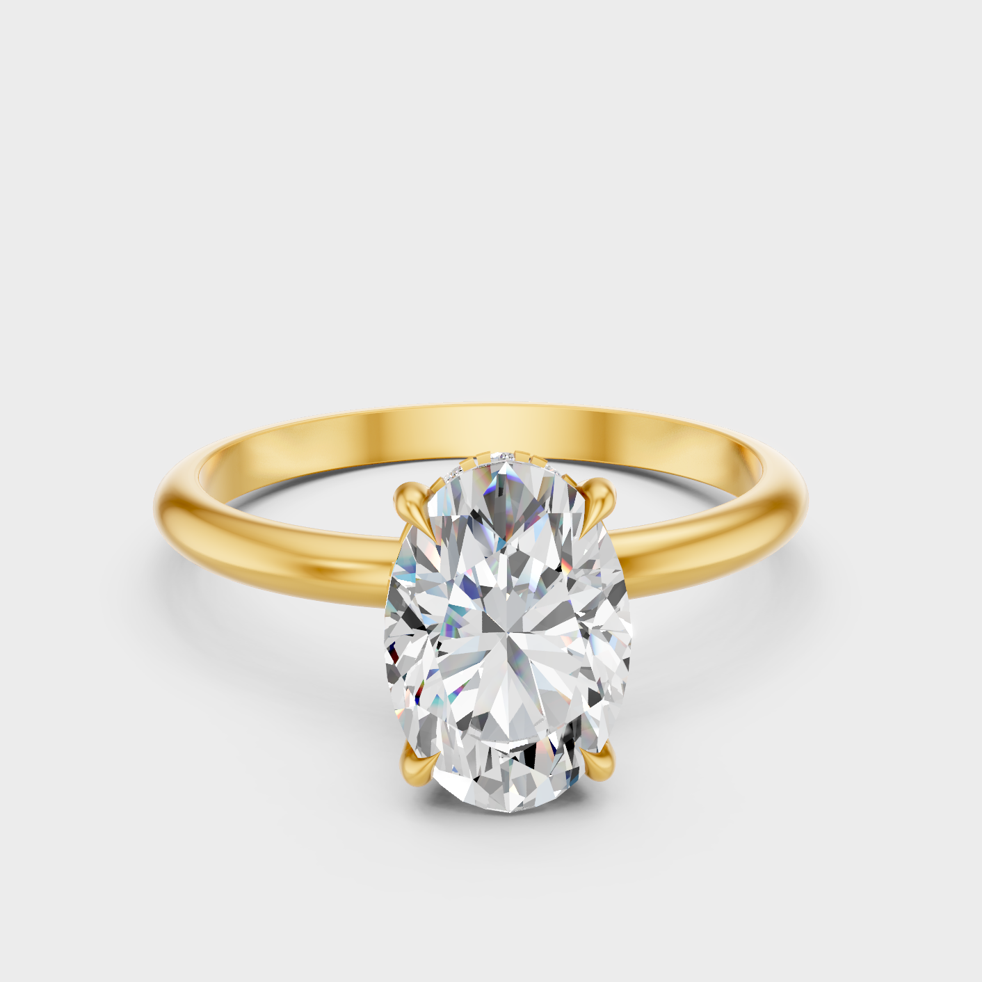Luxury Hidden Halo Oval Diamond Ring In Yellow Gold With Round Accent Sparkle