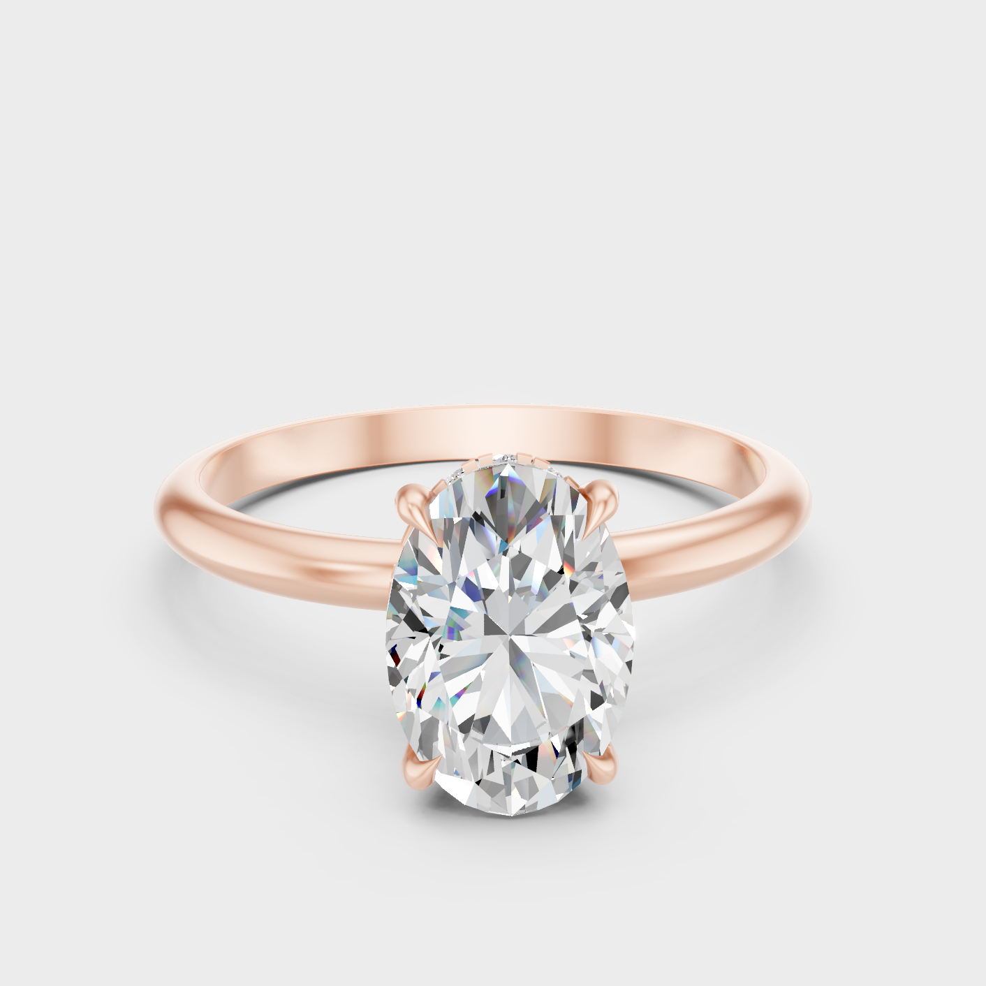Contemporary Oval Lab Diamond Hidden Halo Ring In Rose Gold