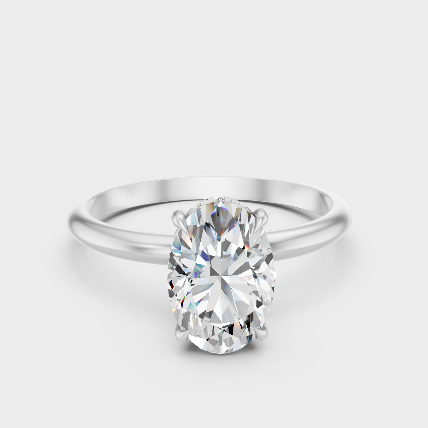 White Gold Hidden Halo Engagement Ring With Oval Lab Diamond