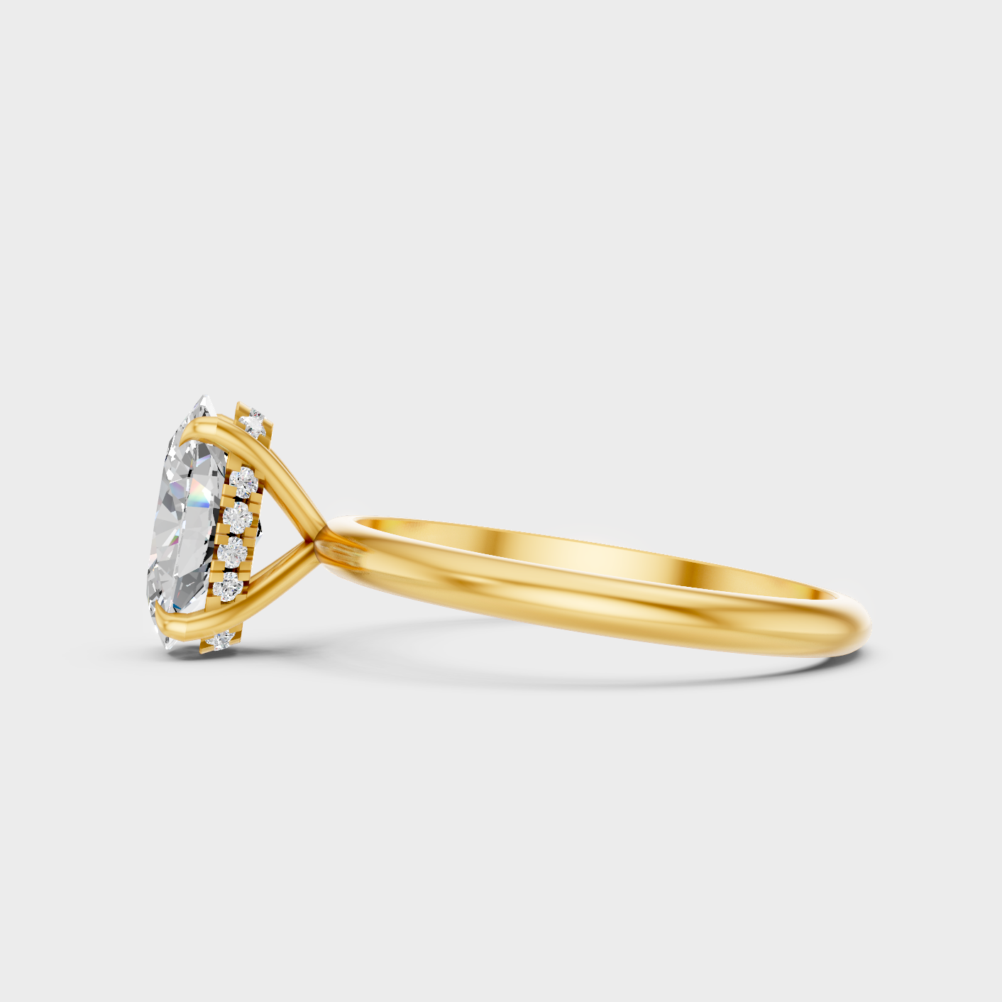 Yellow Gold Oval Anniversary Ring Hidden Halo Design