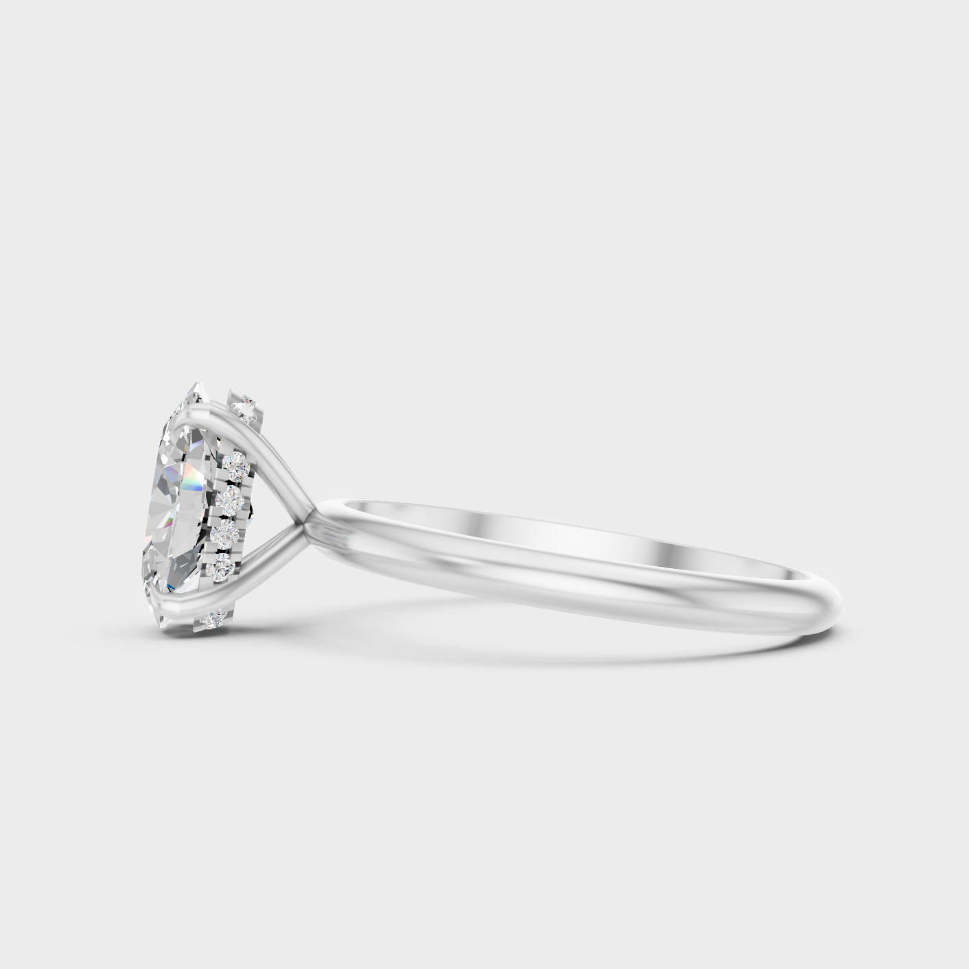 White Gold Oval Diamond Ring With Hidden Halo Sparkle