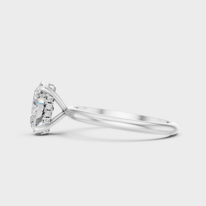White Gold Oval Diamond Ring With Hidden Halo Sparkle