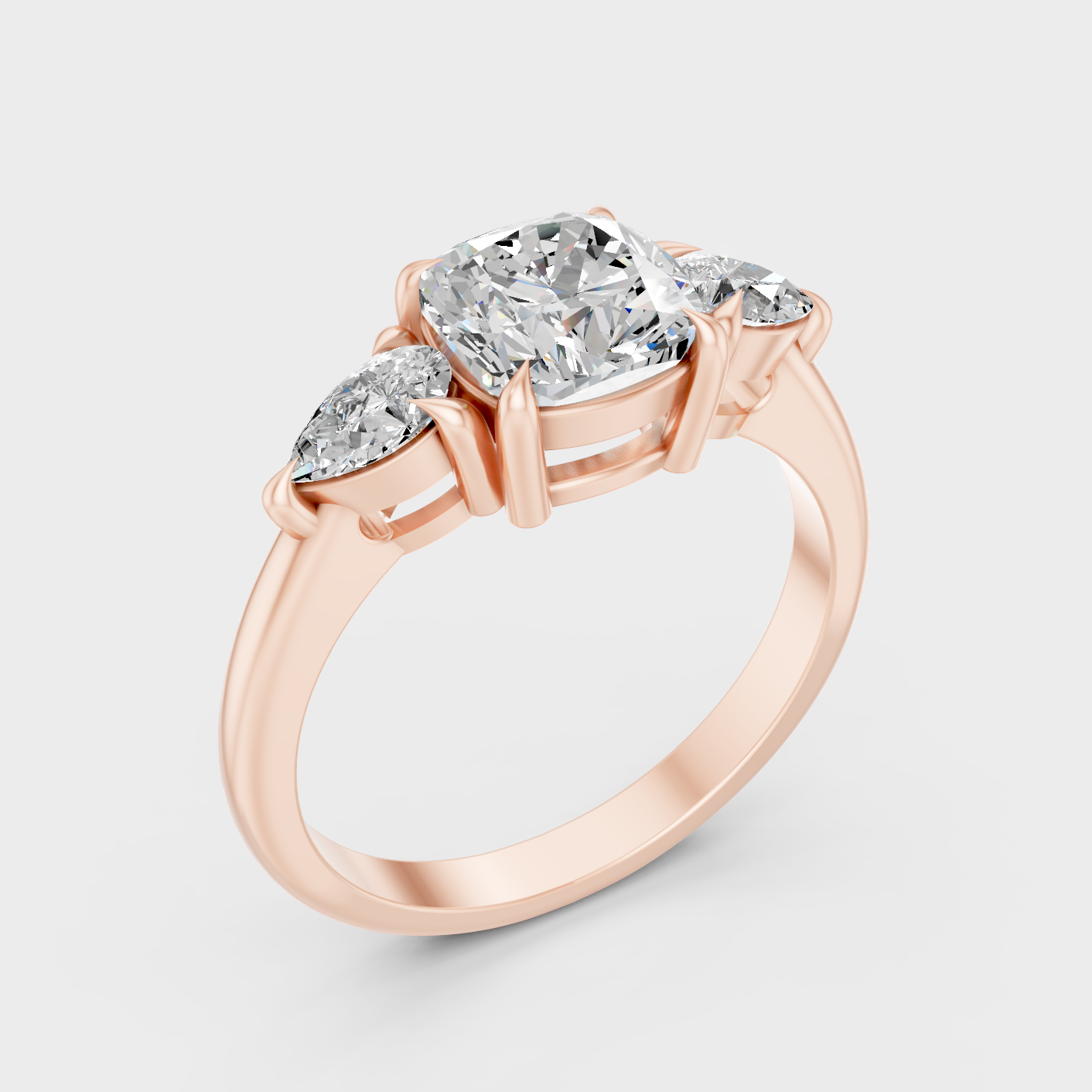 Ethical Lab Grown Cushion Three Stone Ring In Rose Gold