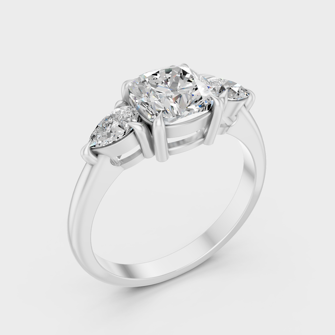 Platinum Cushion Cut Diamond Three Stone Ring For Timeless Sophistication