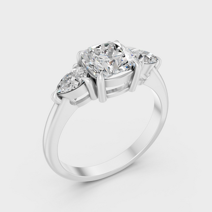 Platinum Cushion Cut Diamond Three Stone Ring For Timeless Sophistication
