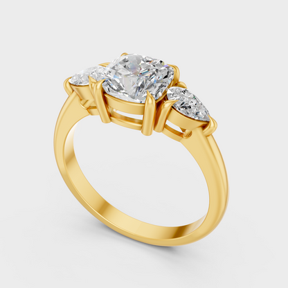 Designer Cushion Pear Diamond Ring In Yellow Gold