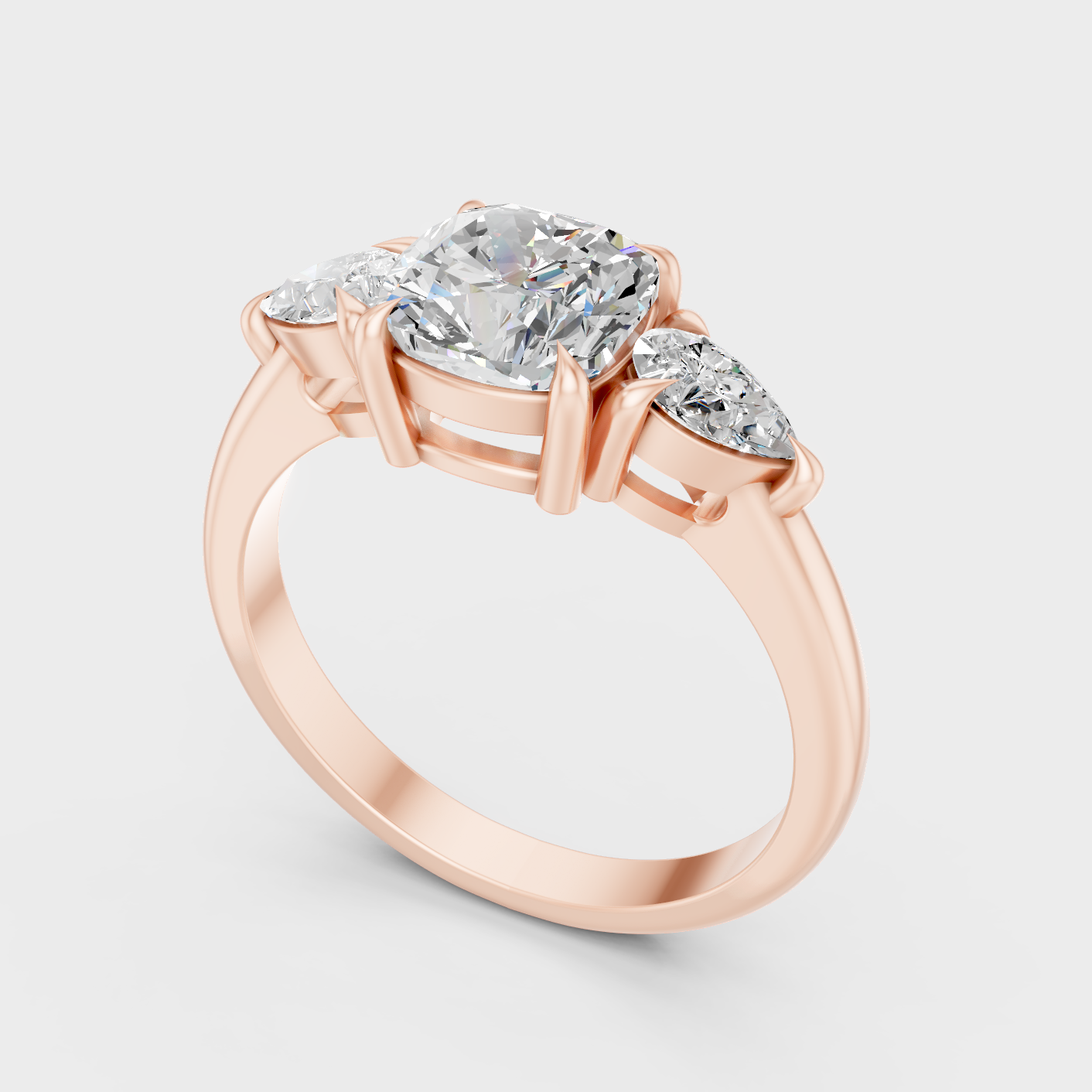 Rose Gold Cushion Lab Grown Diamond Three Stone Ring Elegant Womens Jewelry