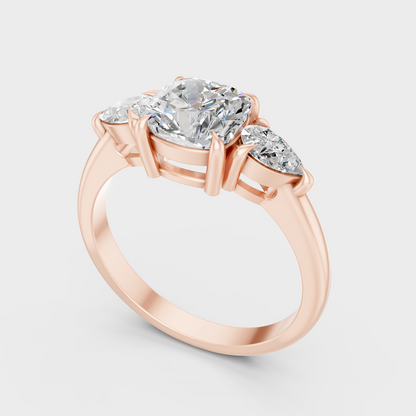 Rose Gold Cushion Lab Grown Diamond Three Stone Ring Elegant Womens Jewelry