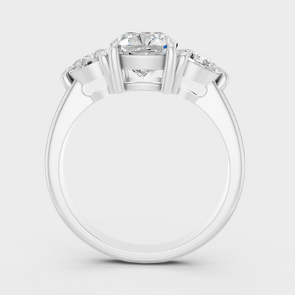 White Gold Cushion Diamond Proposal Ring With Pear Accents