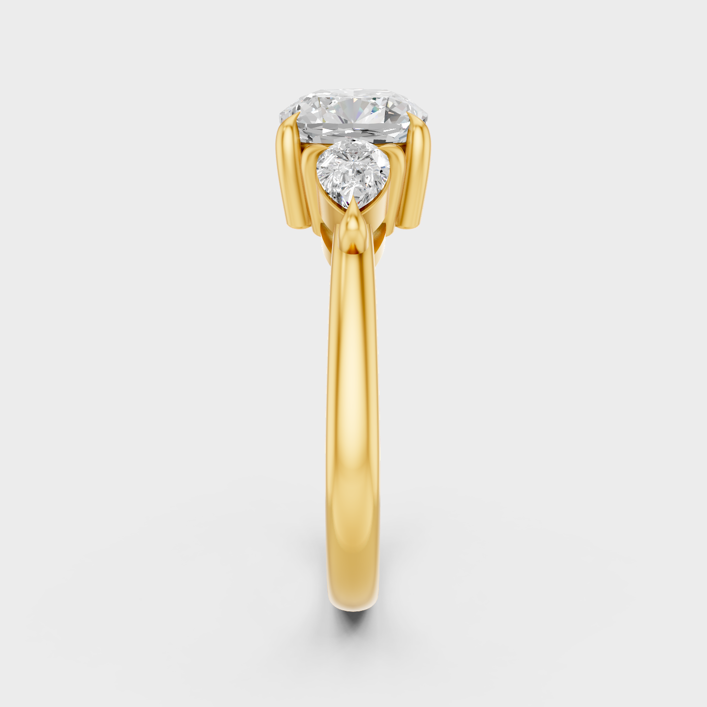 Yellow Gold Cushion Anniversary Ring With Pear Diamonds