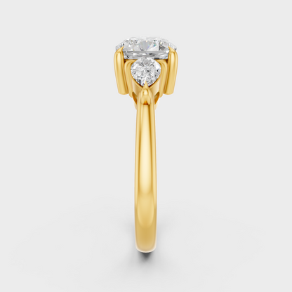 Yellow Gold Cushion Anniversary Ring With Pear Diamonds