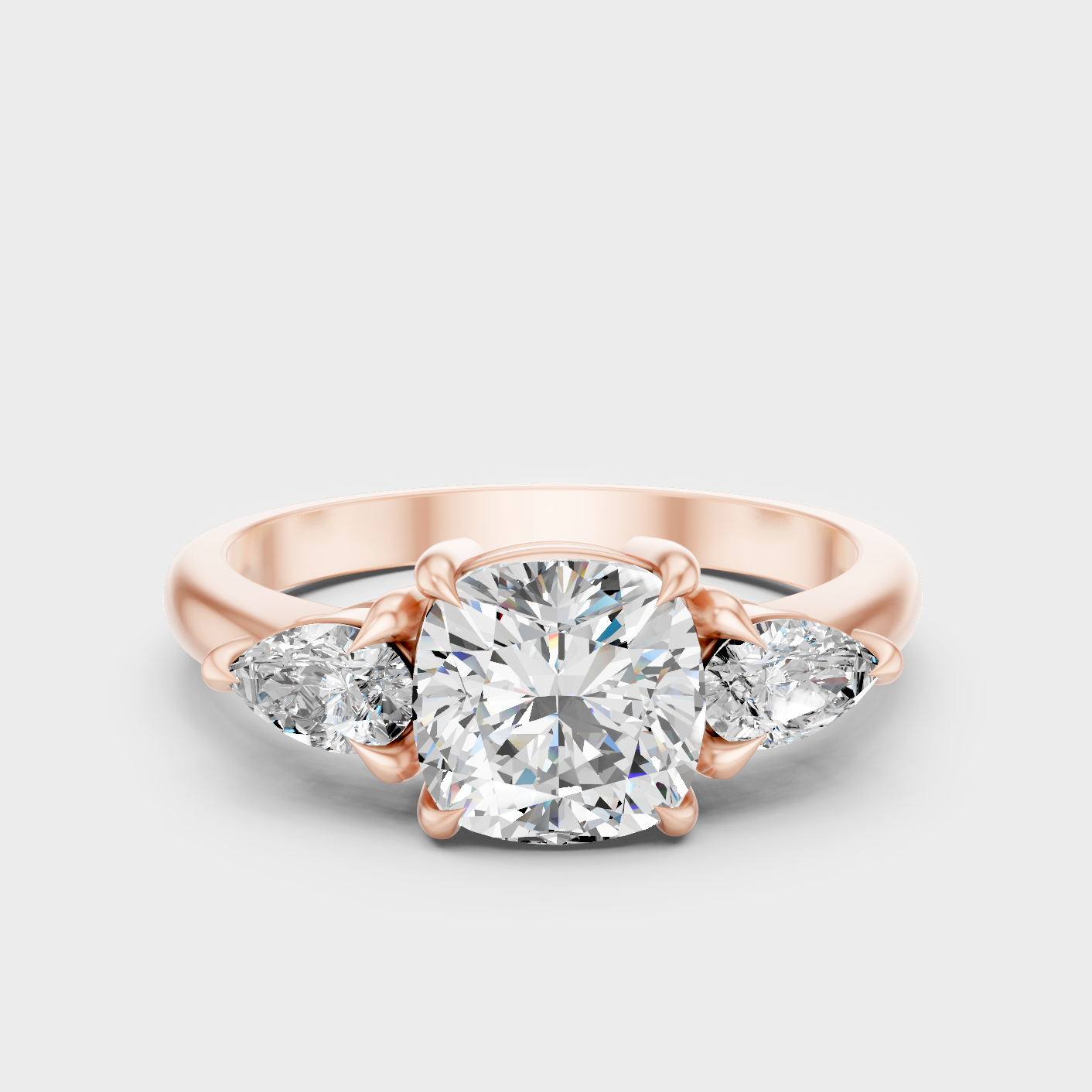 Contemporary Cushion Lab Diamond Three Stone Ring In Rose Gold