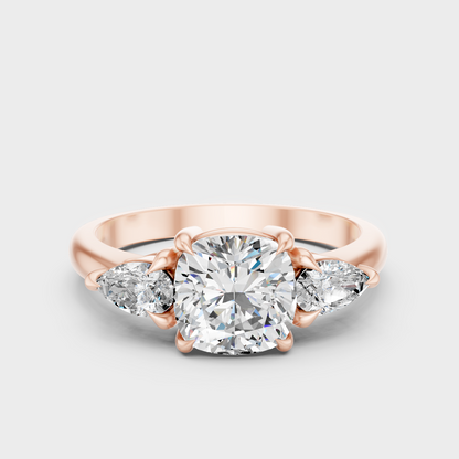 Contemporary Cushion Lab Diamond Three Stone Ring In Rose Gold