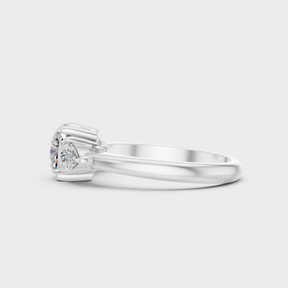 White Gold Cushion Diamond Ring With Side Pear Stones