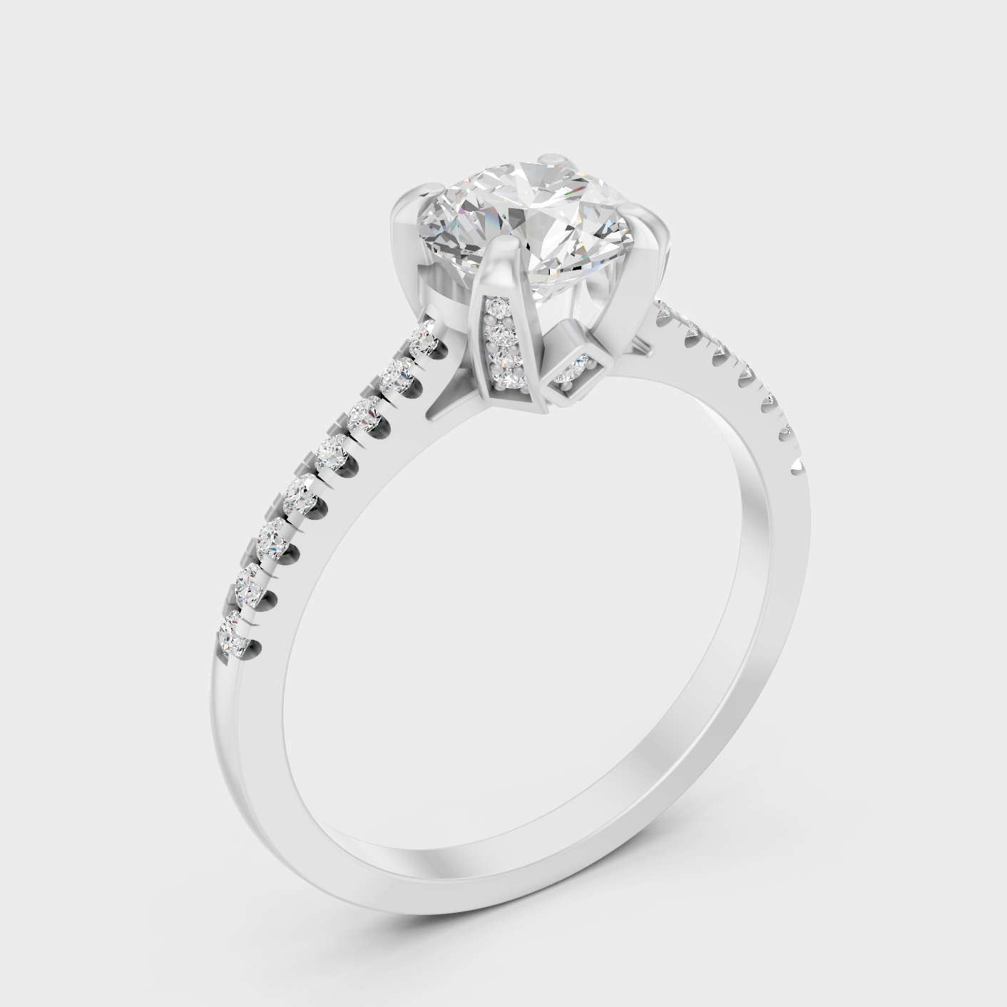 Platinum Round Cut Diamond Solitaire Ring With Accent Design