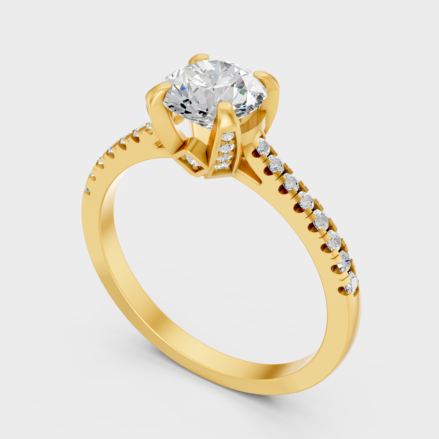 Round Diamond Fashion Ring In Yellow Gold With Accent Design