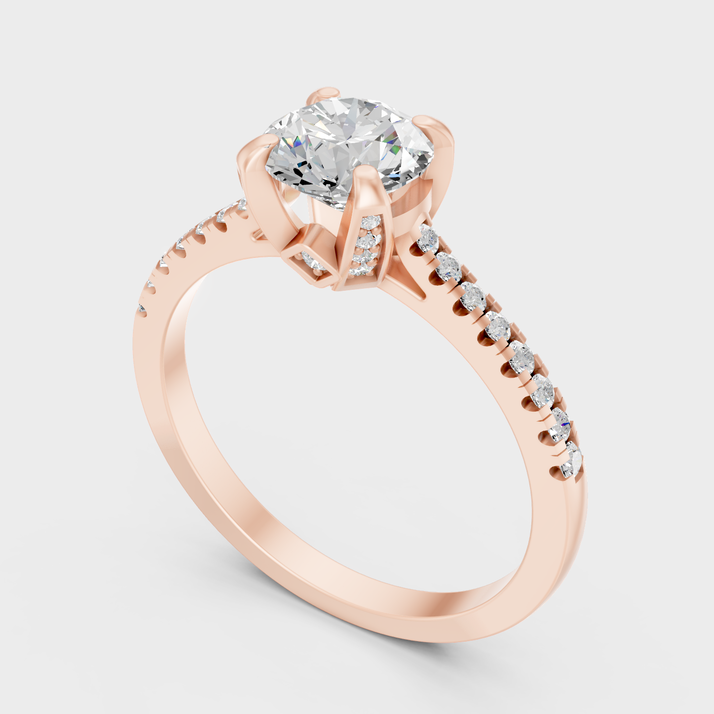 Rose Gold Round Lab Grown Diamond Ring With Side Accent Stones