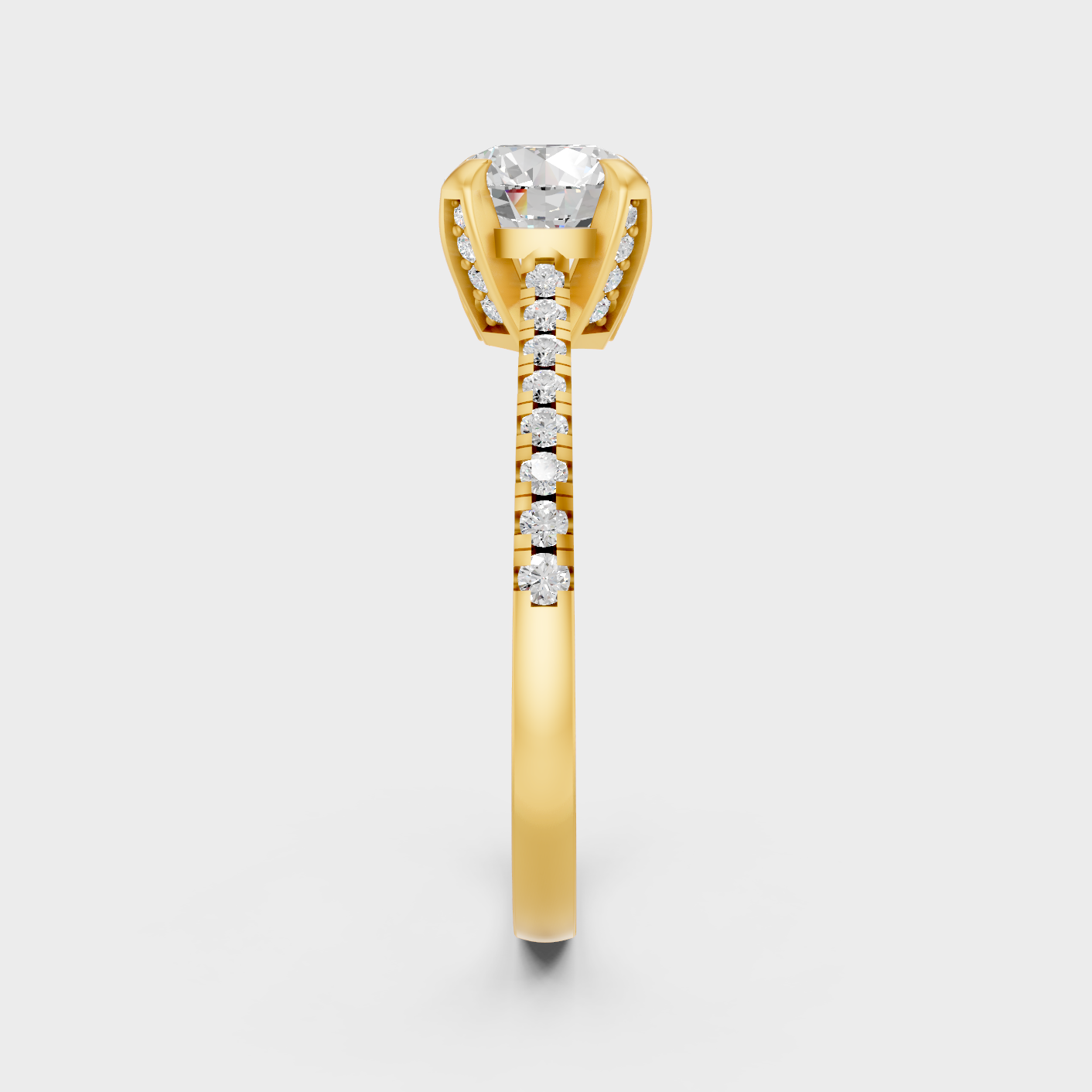 Yellow Gold Round Anniversary Ring With Side Diamonds