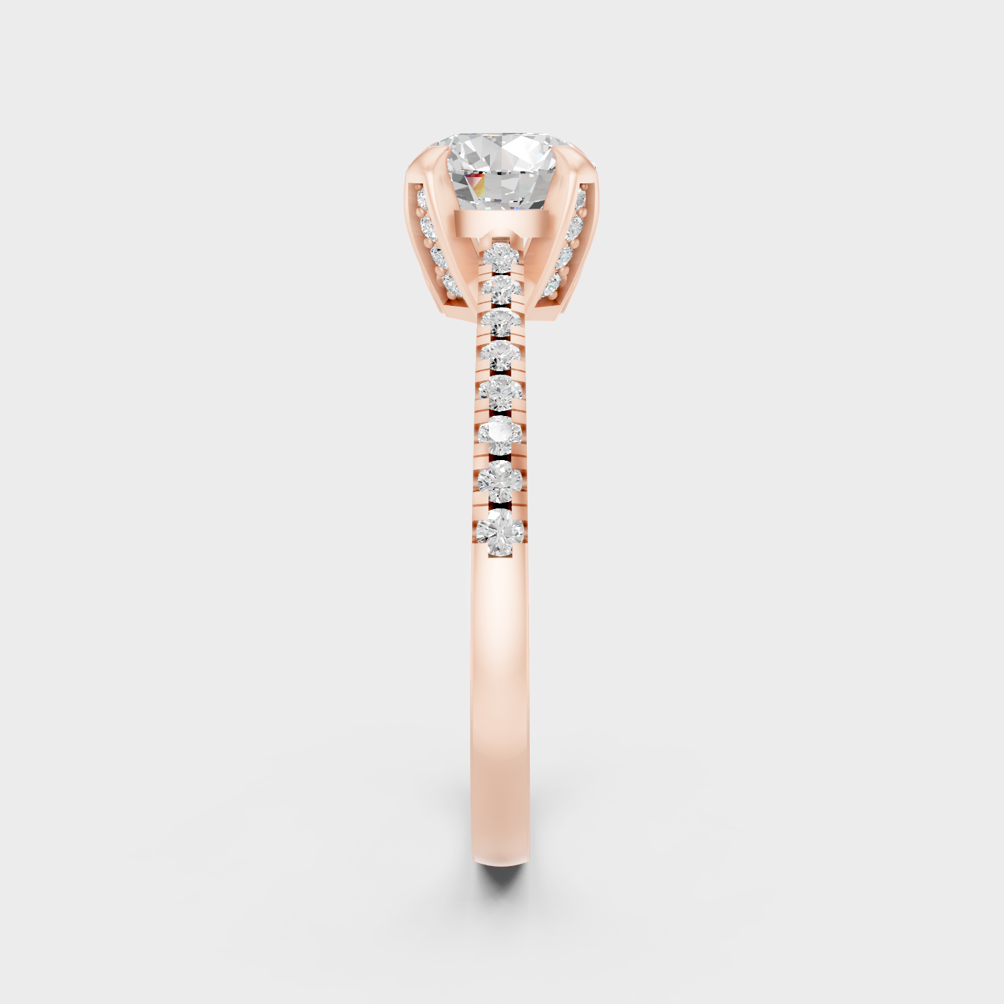 Round Solitaire Ring In Rose Gold With Elegant Accent Diamonds