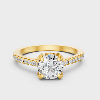 Luxury Round Solitaire Diamond Ring In Yellow Gold With Accent Sparkle