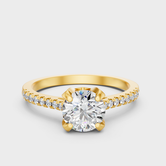 Luxury Round Solitaire Diamond Ring In Yellow Gold With Accent Sparkle