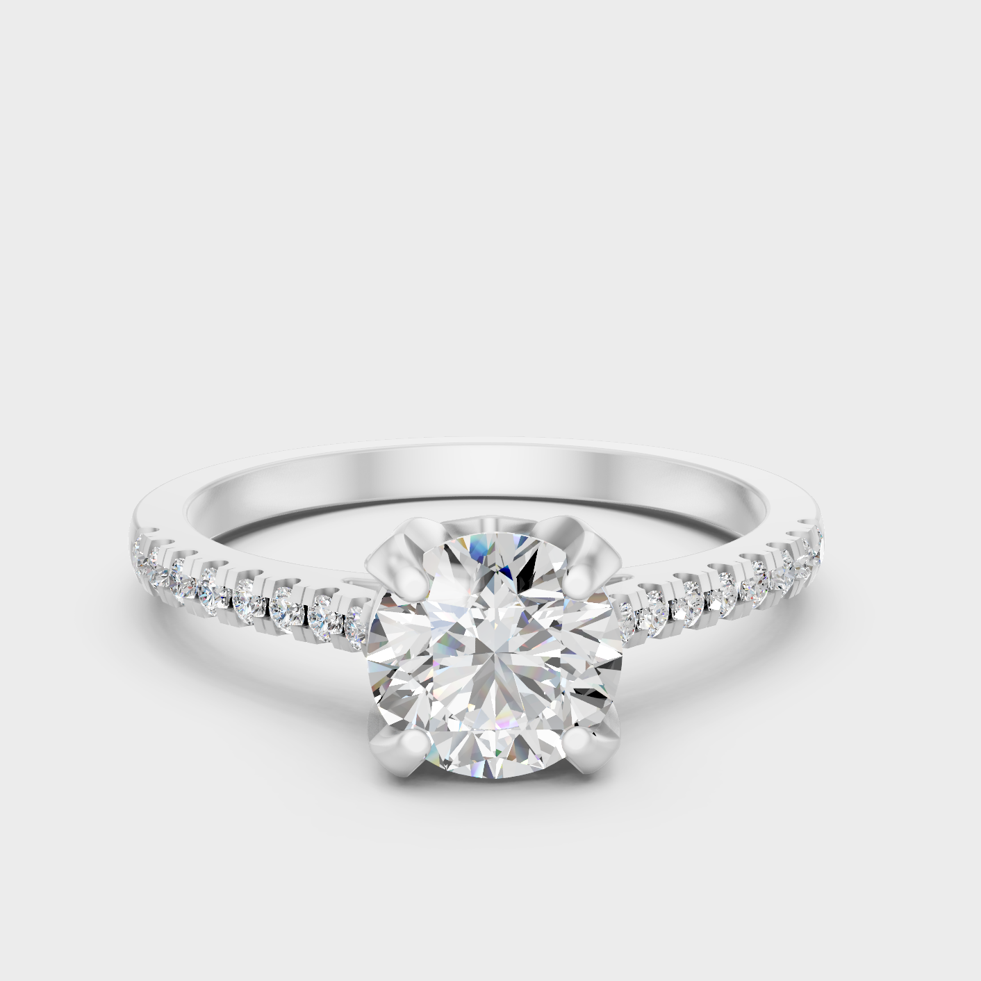 White Gold Round Engagement Ring With Certified Lab Diamond Accents