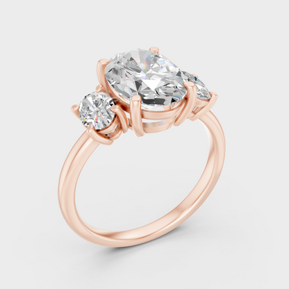 Ethical Lab Grown Oval Three Stone Ring In Rose Gold