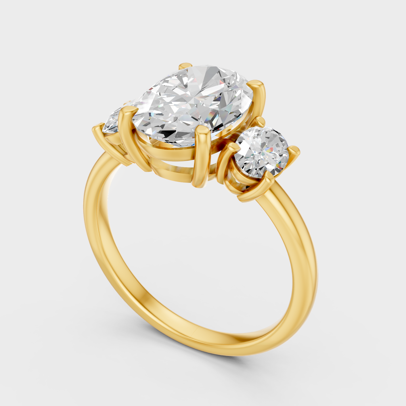 Designer Oval Three Stone Diamond Ring In Yellow Gold