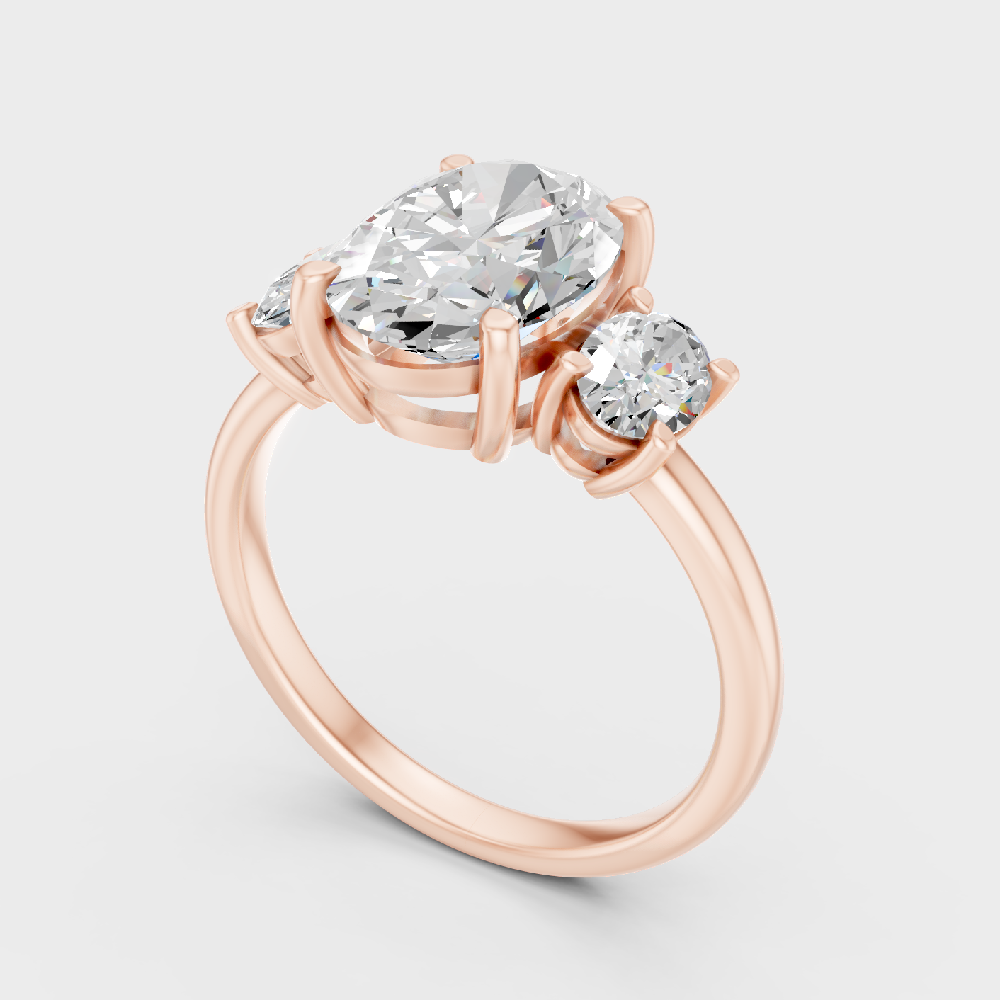 Rose Gold Oval Lab Grown Diamond Three Stone Ring Romantic Style